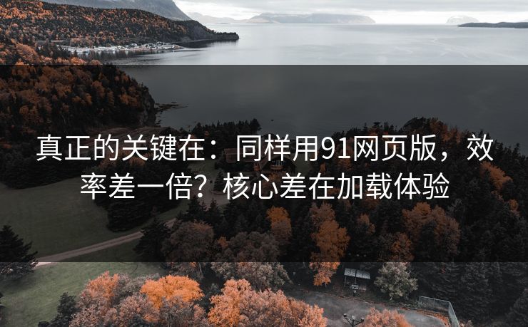 真正的关键在：同样用91网页版，效率差一倍？核心差在加载体验